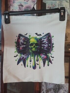 Neon Green & Purple Skull Bow Canvas Tote Bag